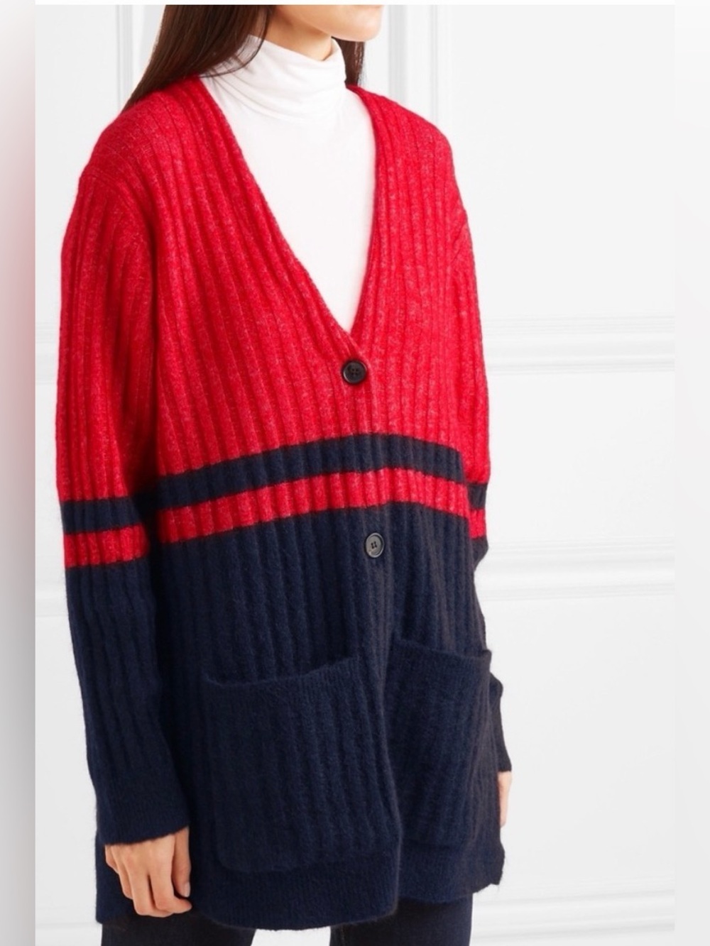 Malene Birger | Mohair blend ribbed navy & red long cardigan women’s size M